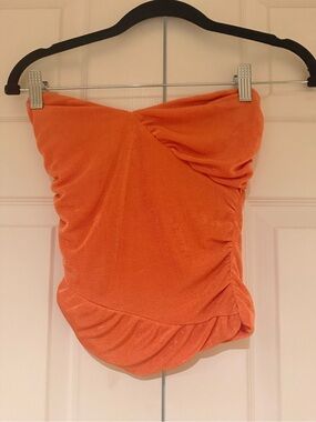 superdown Orange Strapless Ruched Top